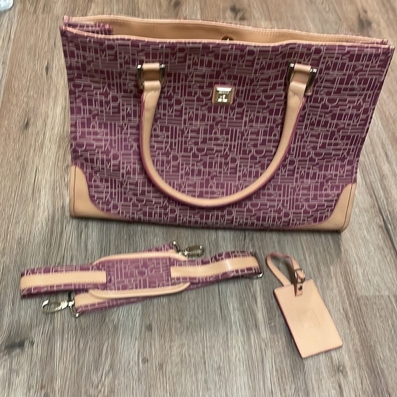 Diane Von Furstenberg Lge 17 1/4 By 13 Canvas Pink Tan Beige Carry On - Picture 8 of 9
